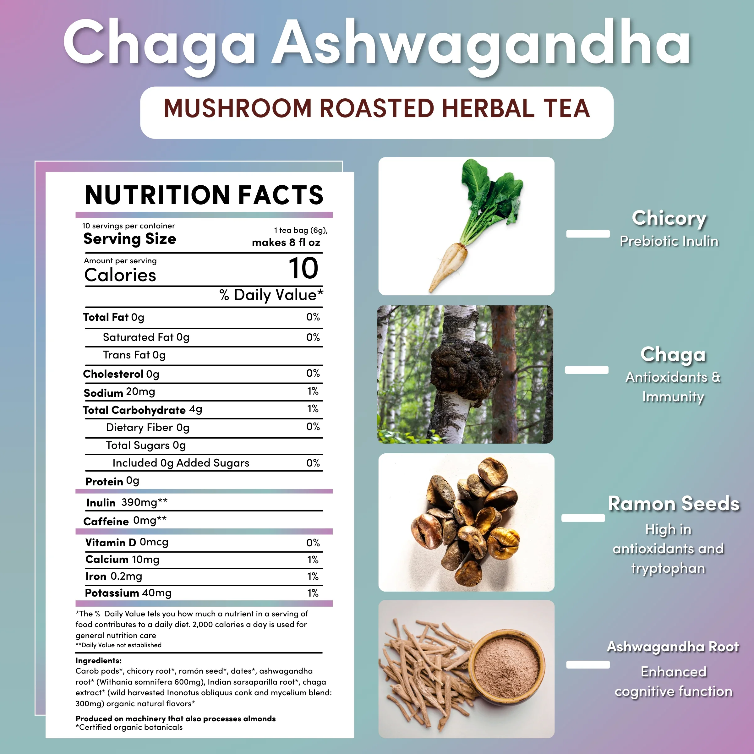 Chaga Ashwagandha Butterscotch Cream Mushroom Herbal Tea - Image 17