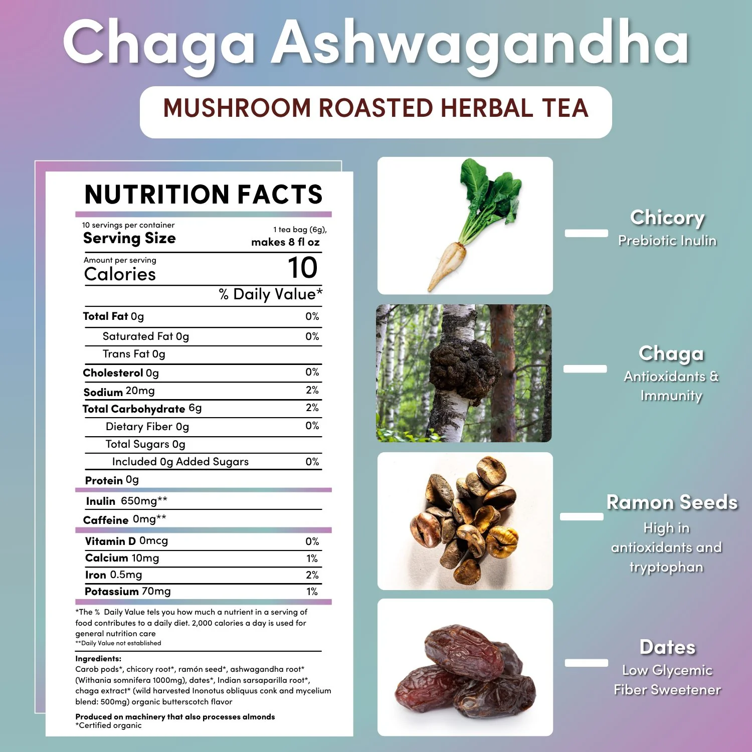 Chaga Ashwagandha Butterscotch Cream Mushroom Herbal Tea - Image 9